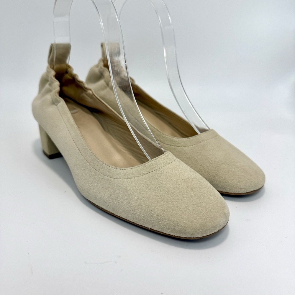 Everlane Womens Shoes The Day Heel 5.5 Beige Suede Italy Slip On Low Block Heel